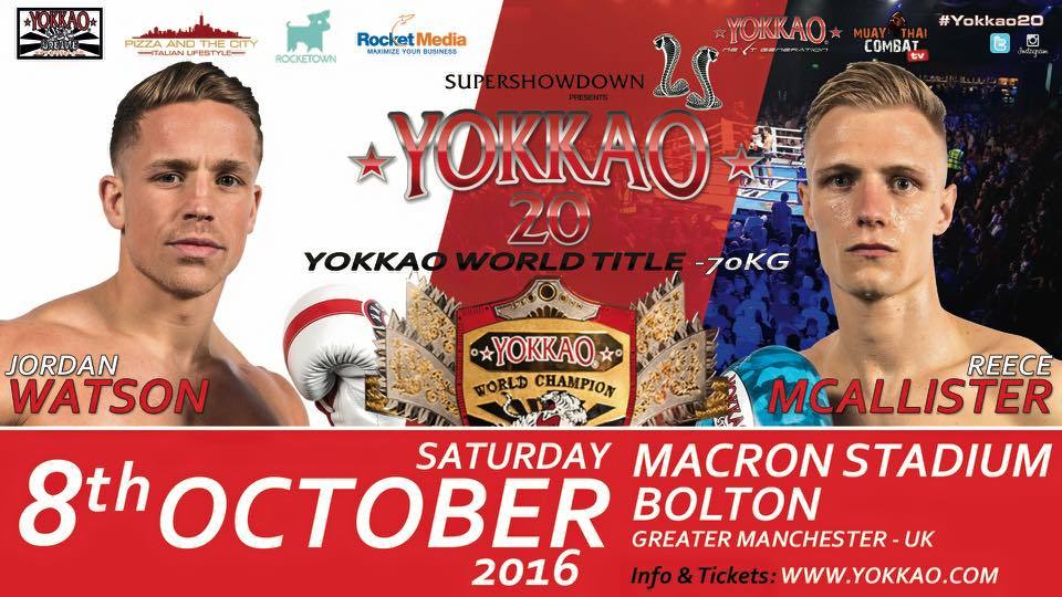Jordan Watson to defend the World Title vs Reece McAllister at YOKKAO 20!